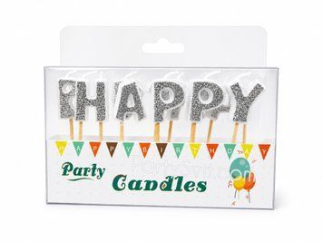 Свечи для торта &ldquo;HAPPY BIRTHDAY&rdquo; с серебряным глиттером SV-018 фото