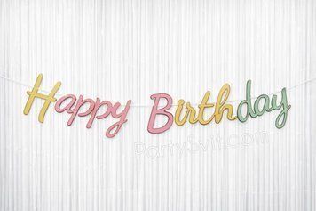Гірлянда &laquo;Happy Birthday&raquo; кольорова із золотим контуром &mdash; декоративна підвісна вивіска для дня народження BAN-004 фото