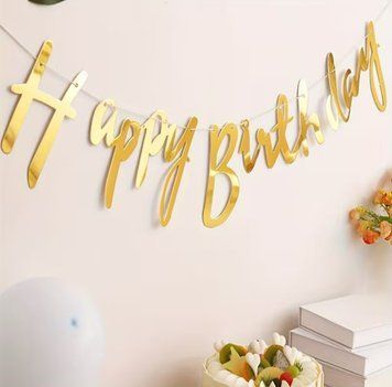 Золота дзеркальна гірлянда &laquo;Happy Birthday&raquo; &mdash; святкова підвісна вивіска для дня народження BAN-005 фото