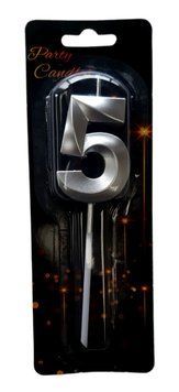 Свічка для торта &laquo;Цифра 5&raquo; срібна, 4,5 см SVC-015 фото