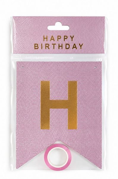 Гирлянда &laquo;Happy Birthday&raquo; розовый бриллиант &mdash; праздничная подвесная вывеска для дня рождения BAN-009 фото