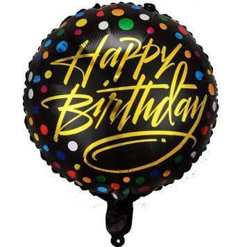Фольгована куля коло Happy Birthday, 18&Prime; (45 см), чорна з конфетті  FOIL-036 фото